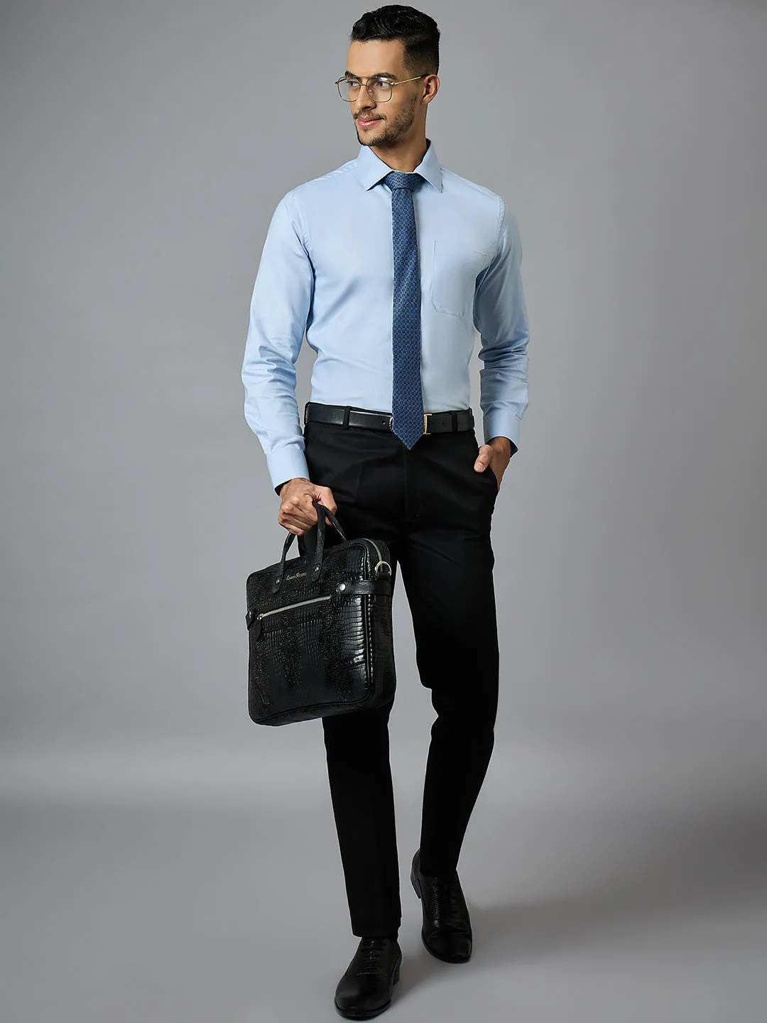 Men's Oxford Blue Full Sleeves Regular Fit Formal Shirt