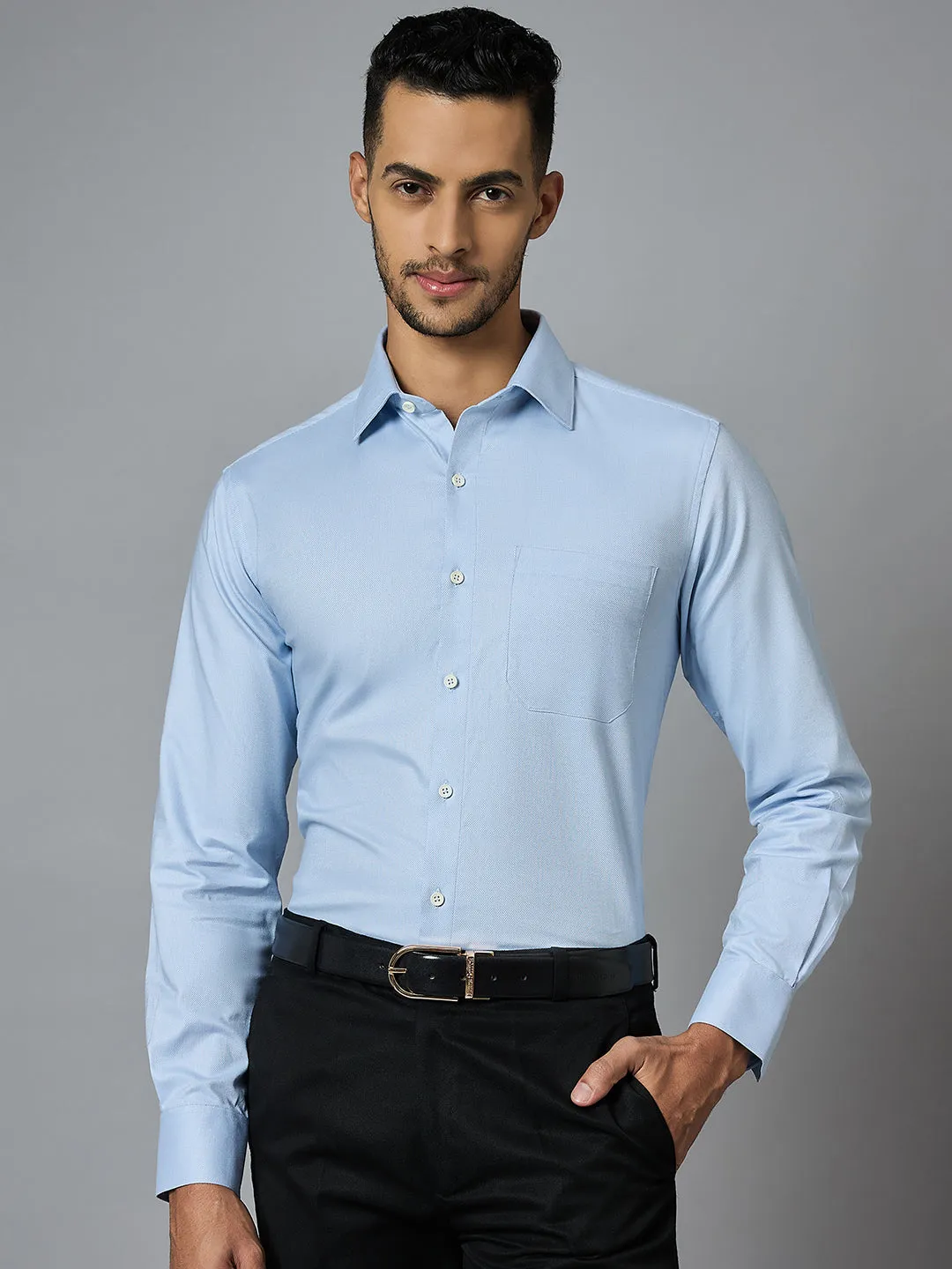 Men's Oxford Blue Full Sleeves Regular Fit Formal Shirt