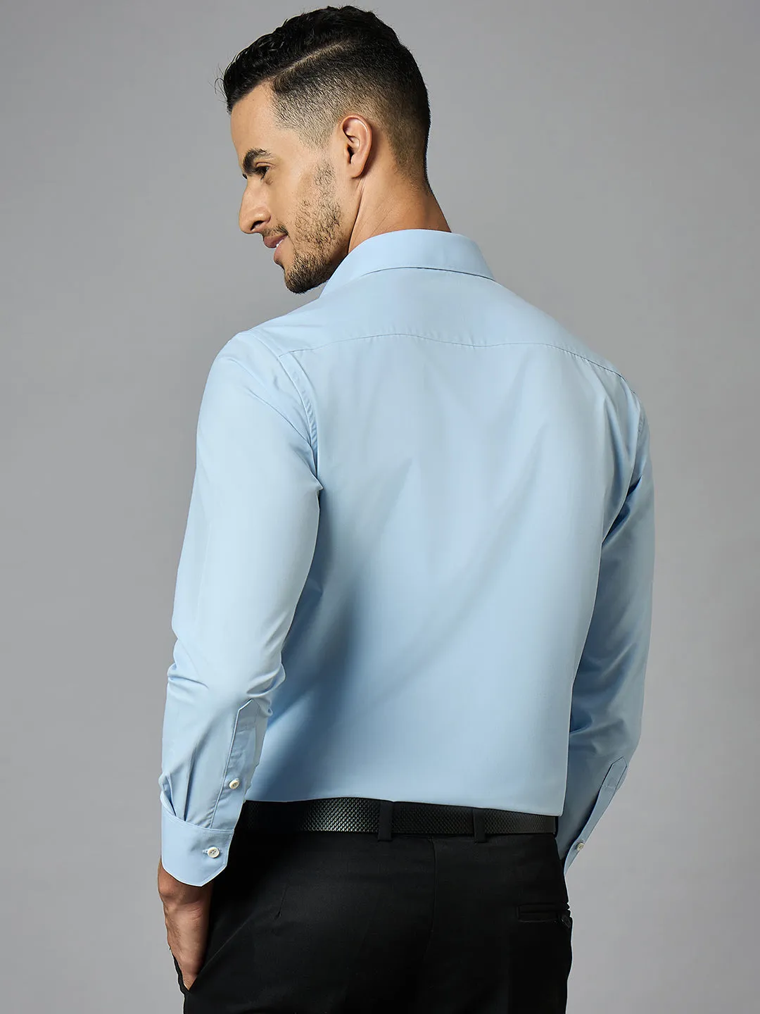 Men's Solid Blue Full Sleeves Regular Fit Formal Shirt