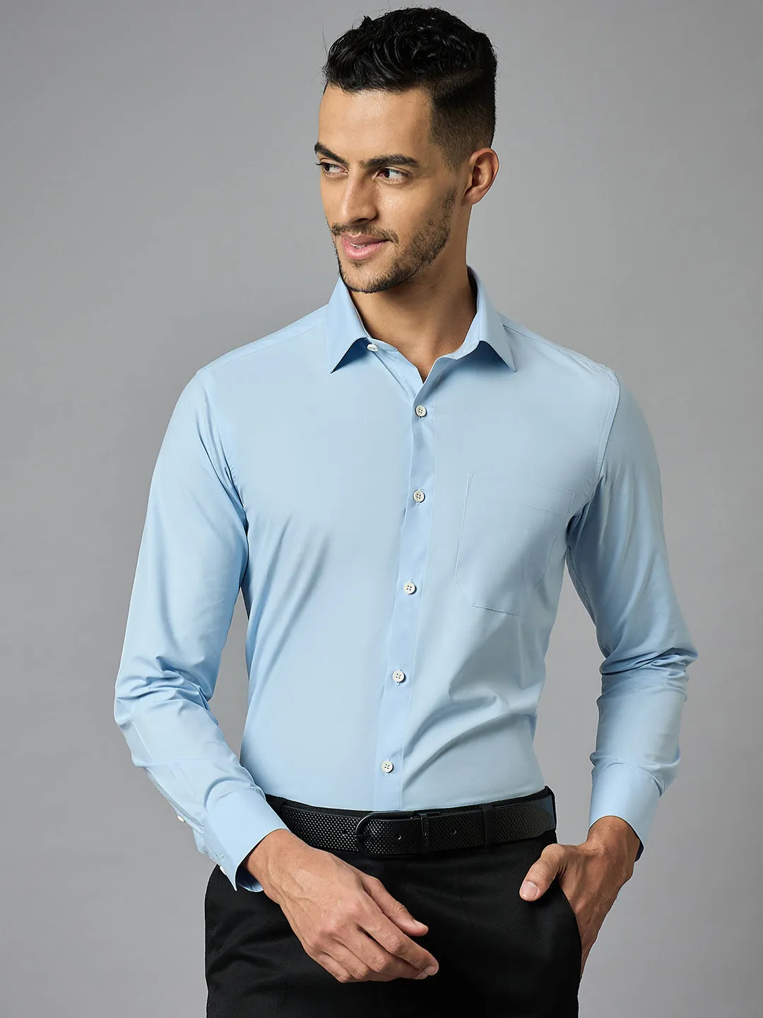 Men's Solid Blue Full Sleeves Regular Fit Formal Shirt