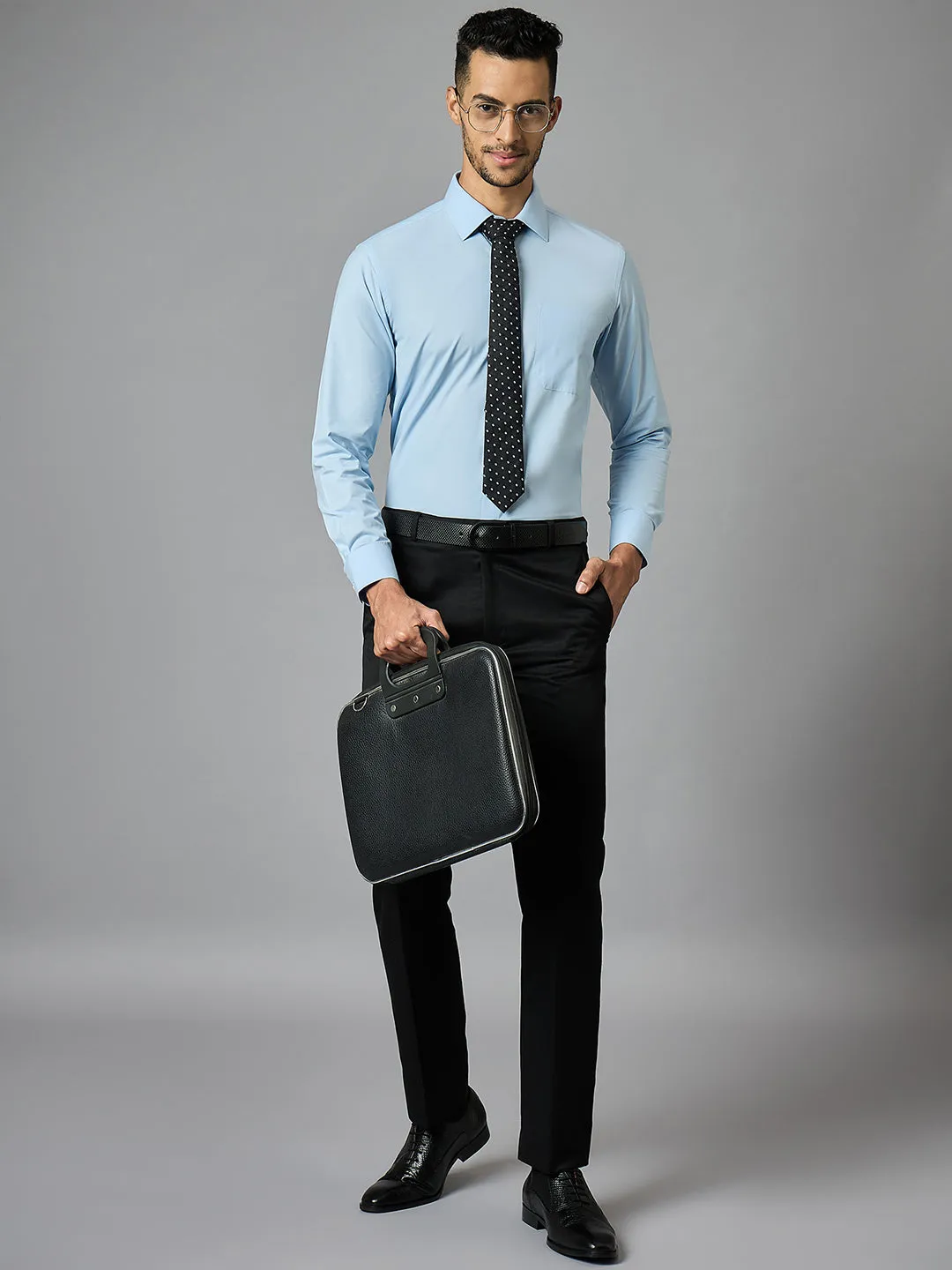Men's Solid Blue Full Sleeves Regular Fit Formal Shirt