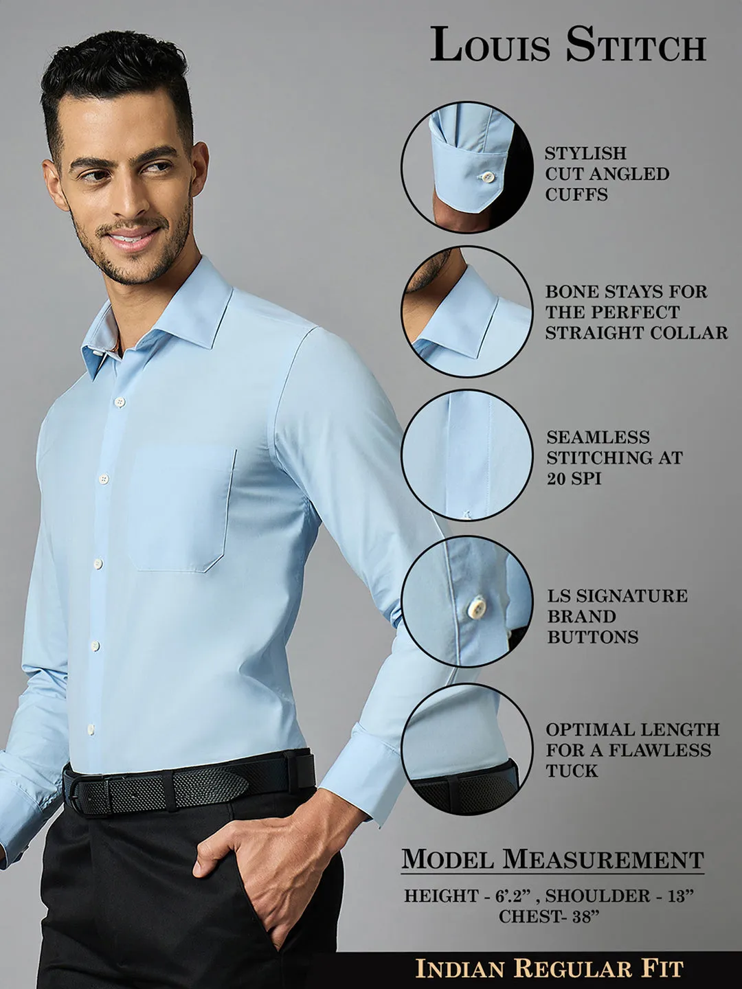 Men's Solid Blue Full Sleeves Regular Fit Formal Shirt