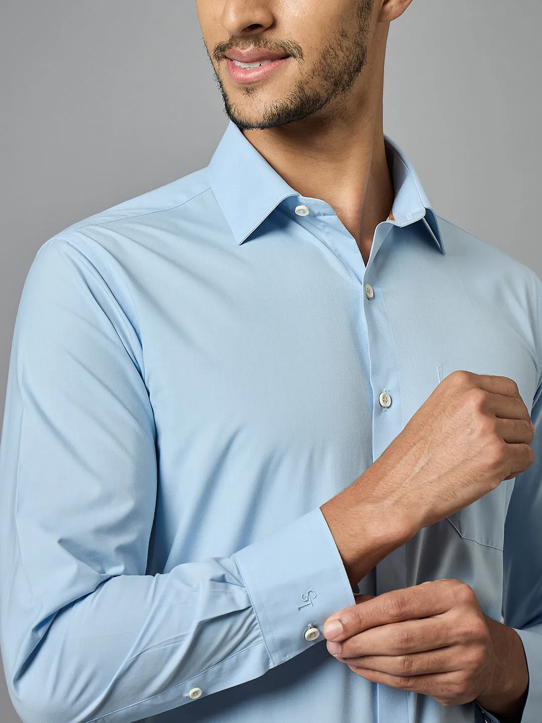 Men's Solid Blue Full Sleeves Regular Fit Formal Shirt