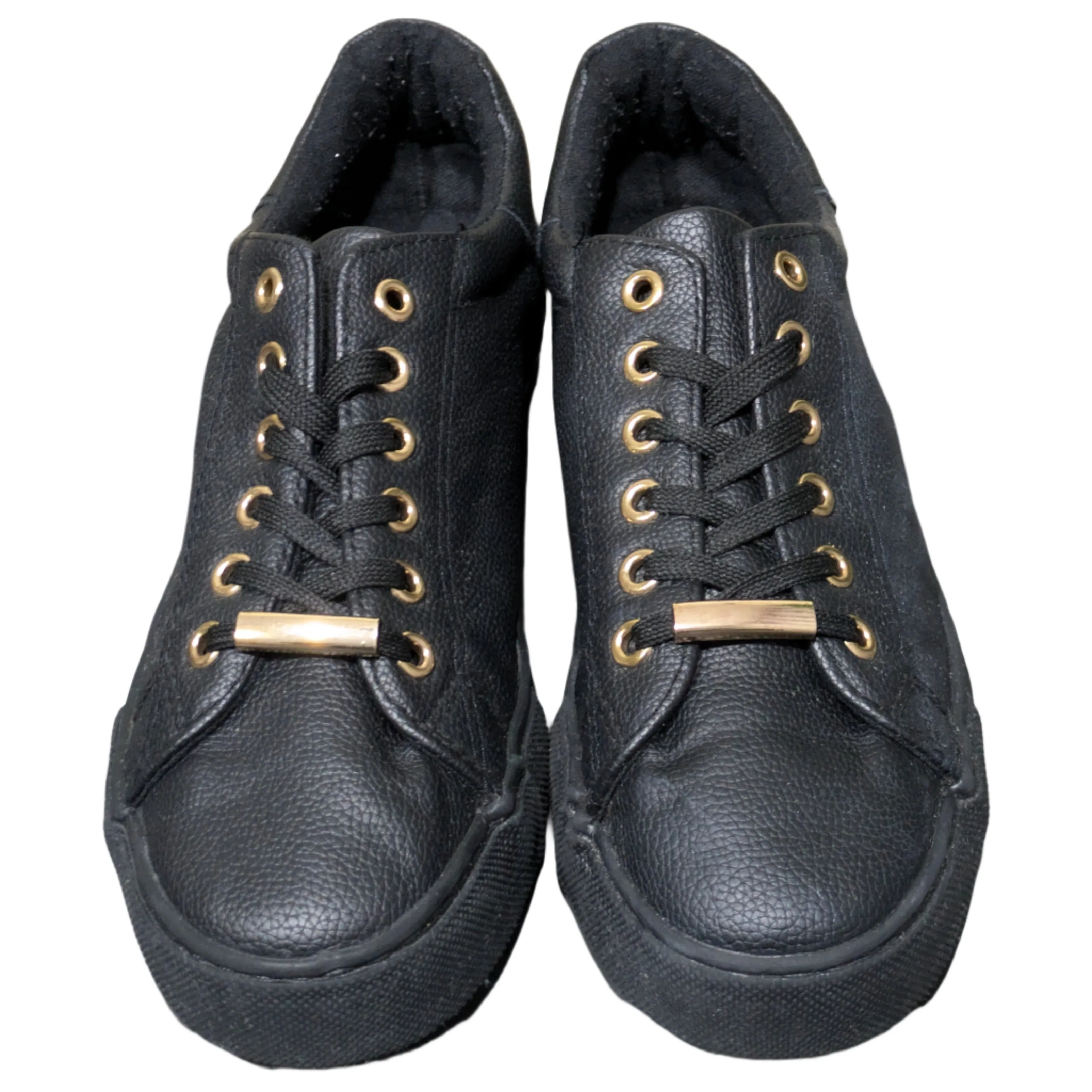 New Look Black Leather-Look Metal Trim Trainers – UK 6  EU 39 / US 8