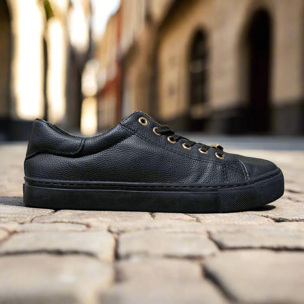New Look Black Leather-Look Metal Trim Trainers – UK 6  EU 39 / US 8