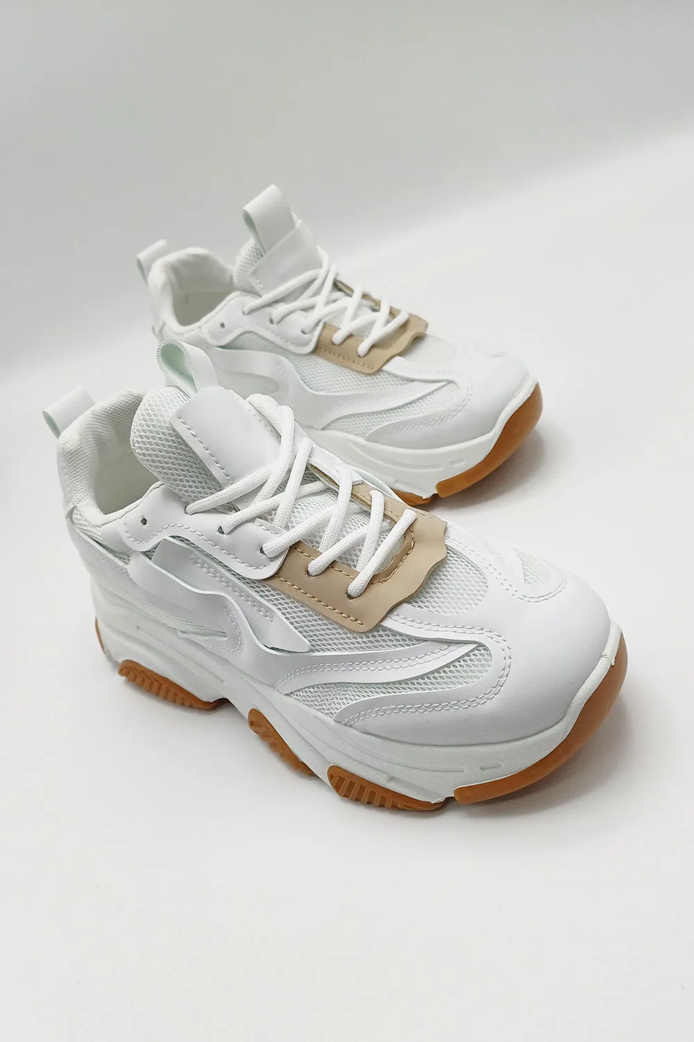 Nyla Chunky Sole Lace-Up Mesh Panel Trainers in White
