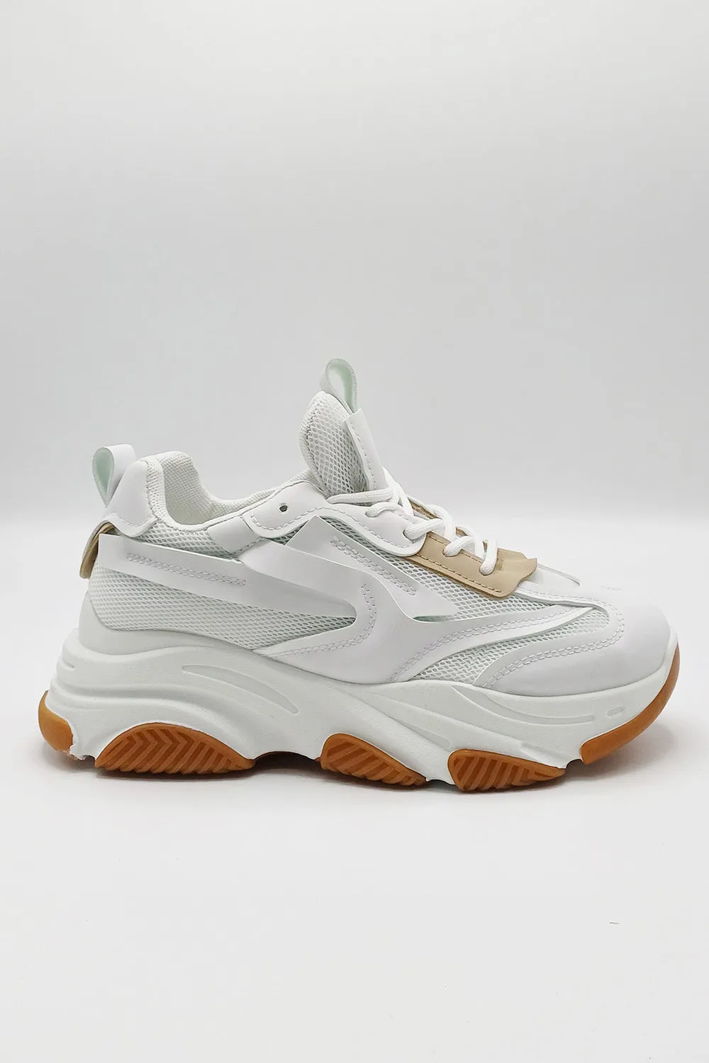 Nyla Chunky Sole Lace-Up Mesh Panel Trainers in White
