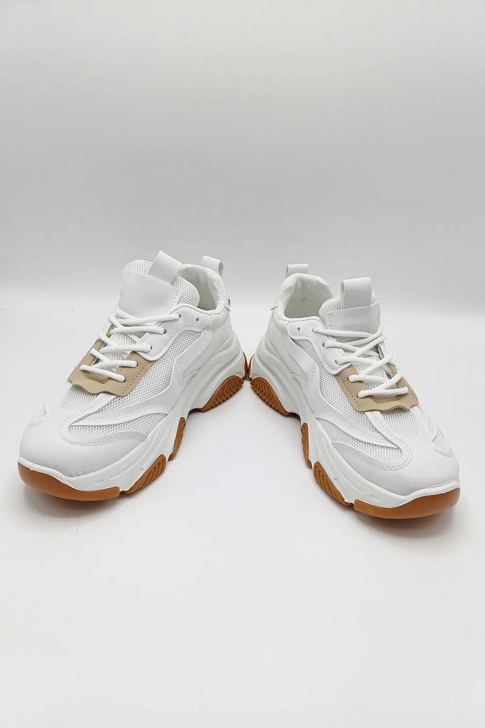 Nyla Chunky Sole Lace-Up Mesh Panel Trainers in White
