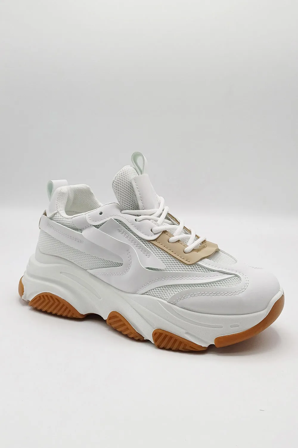 Nyla Chunky Sole Lace-Up Mesh Panel Trainers in White