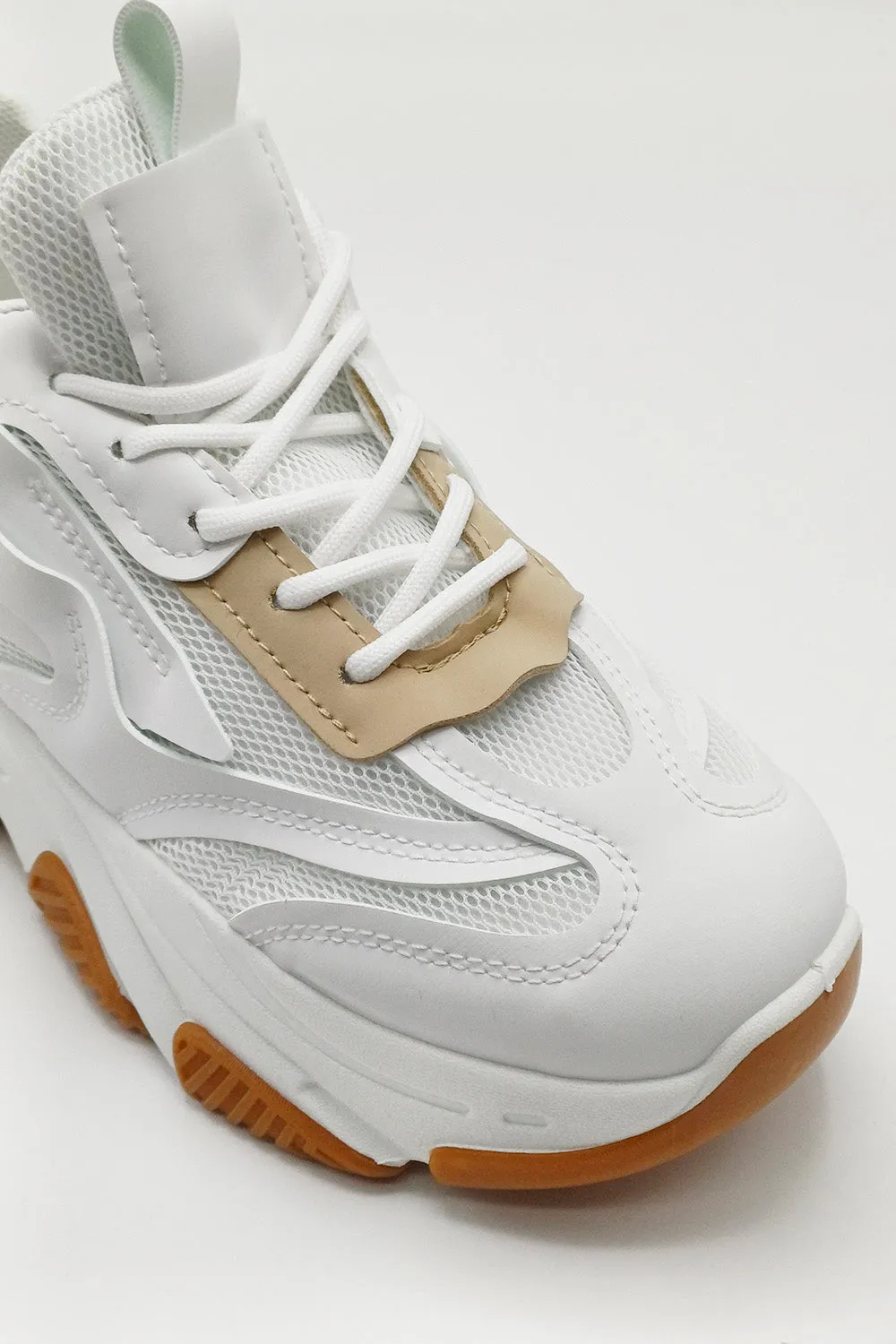 Nyla Chunky Sole Lace-Up Mesh Panel Trainers in White