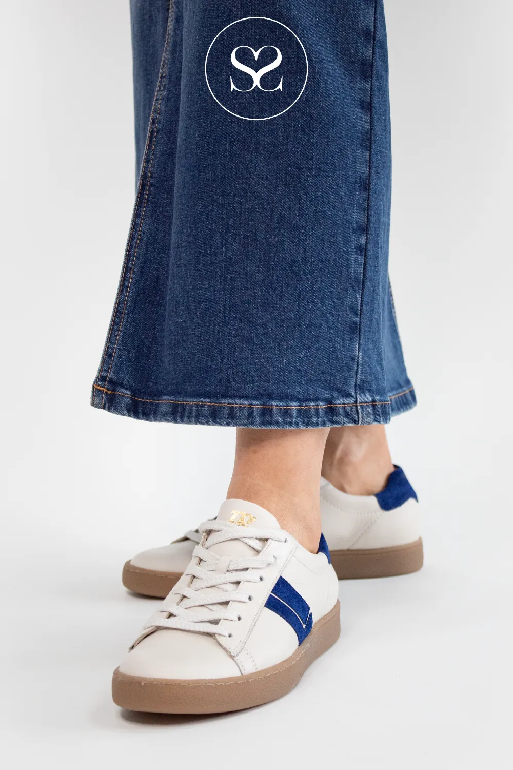 PAUL GREEN 5464 ROYAL BLUE/CREAM LEATHER LOW PROFILE TRAINERS
