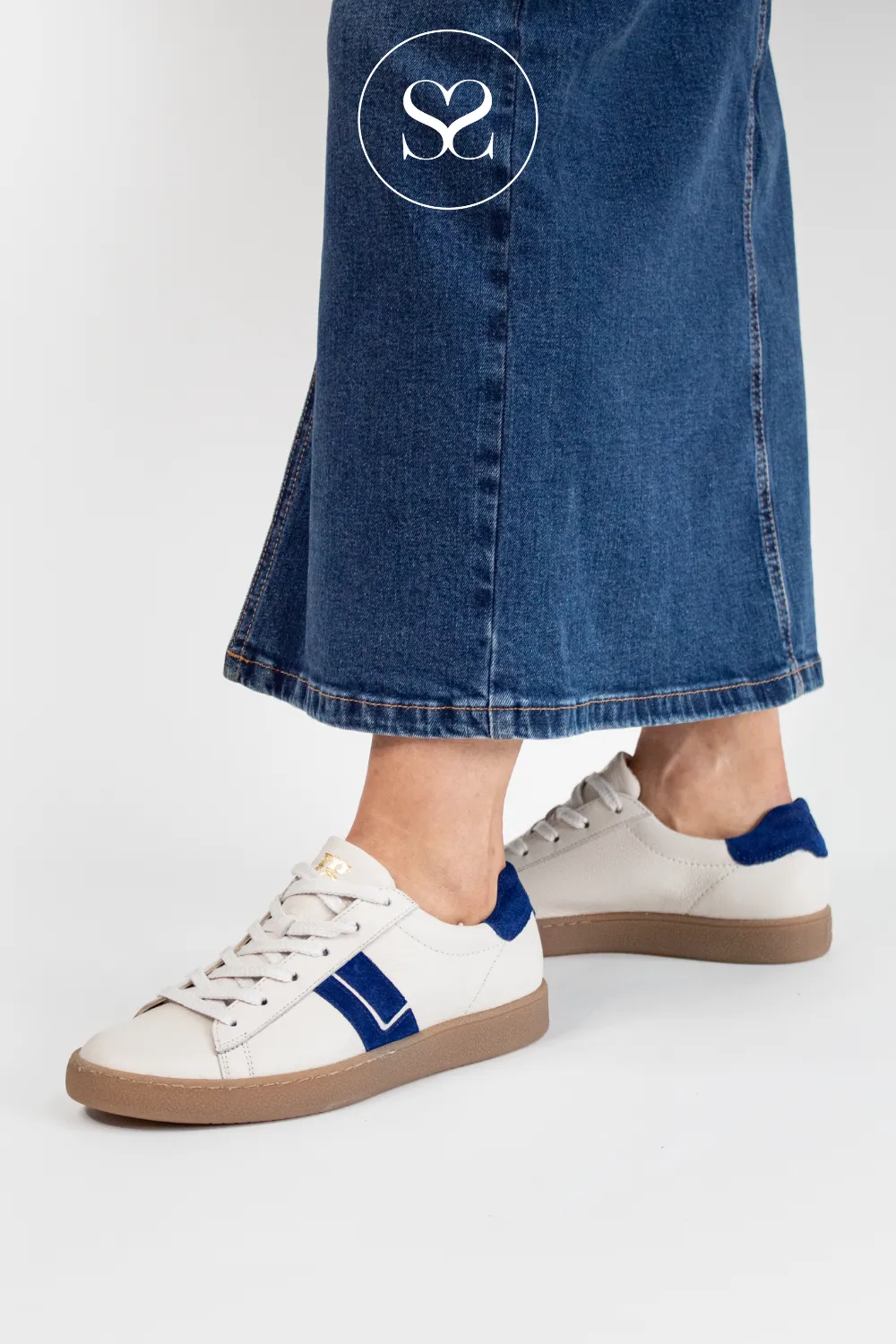 PAUL GREEN 5464 ROYAL BLUE/CREAM LEATHER LOW PROFILE TRAINERS
