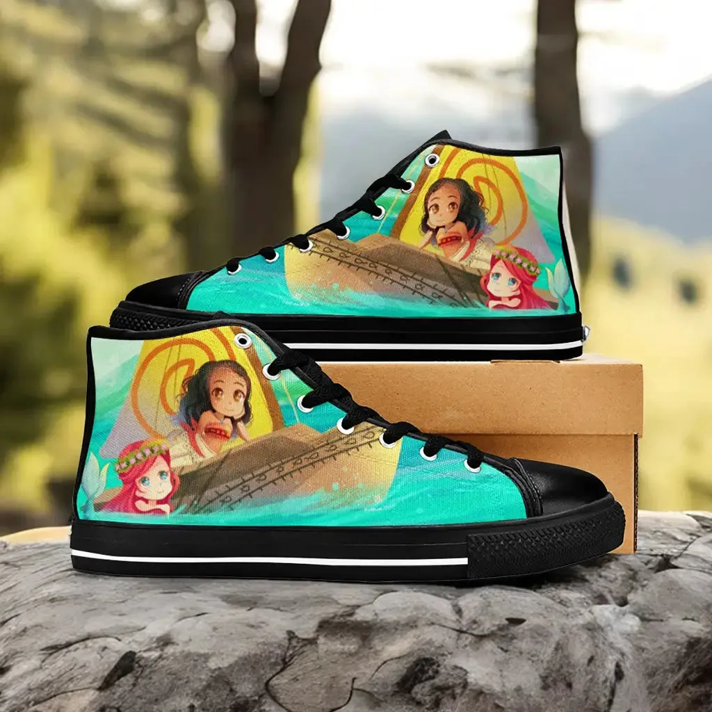 Princess Moana Waialiki Ariel The Little Mermaid Shoes High Top Sneakers for Kids and Adults
