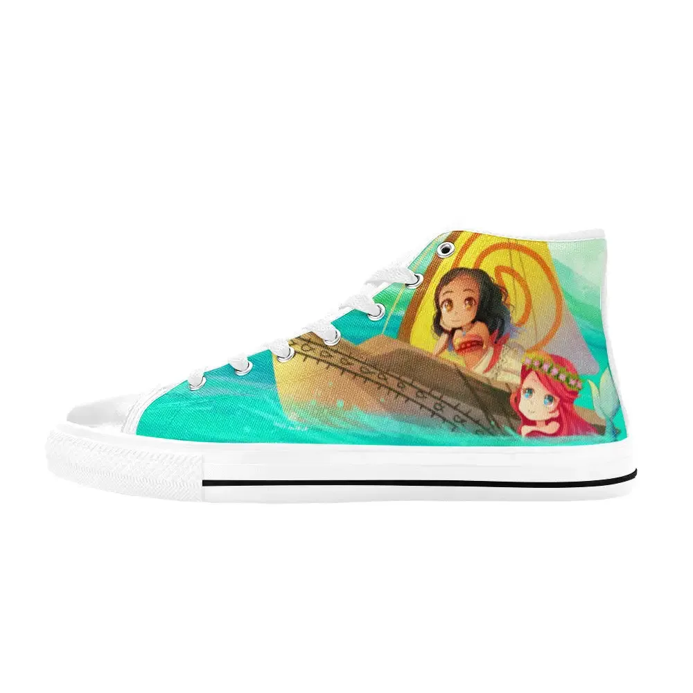Princess Moana Waialiki Ariel The Little Mermaid Shoes High Top Sneakers for Kids and Adults