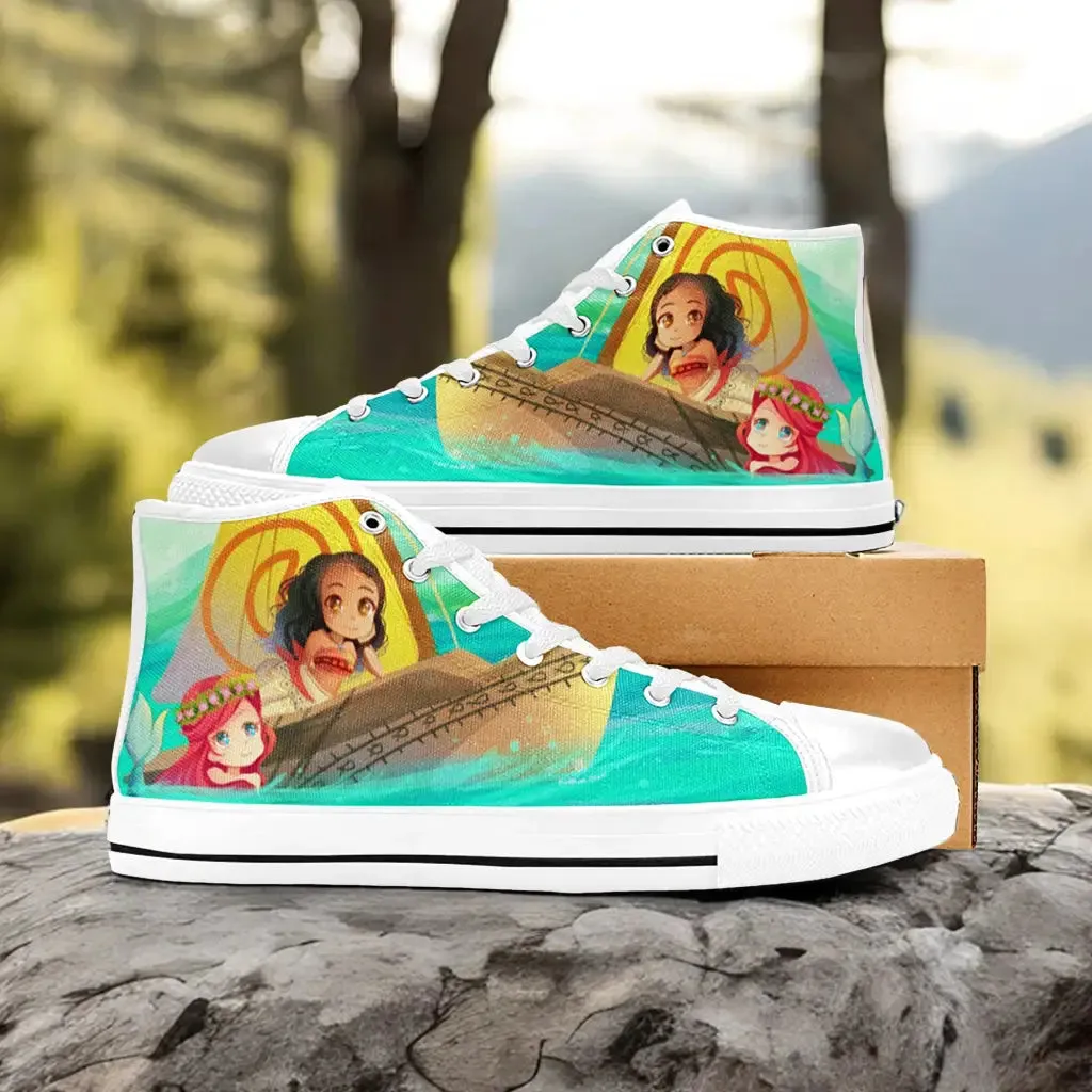 Princess Moana Waialiki Ariel The Little Mermaid Shoes High Top Sneakers for Kids and Adults