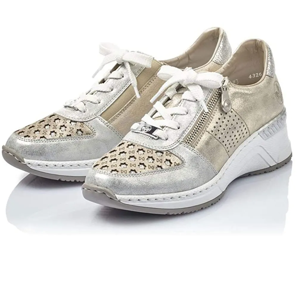 Rieker Womens Fashion Trainers - White / Gold