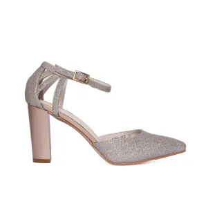 Sophisticated Beige Glitter Block Heel Pumps | 427L-PX