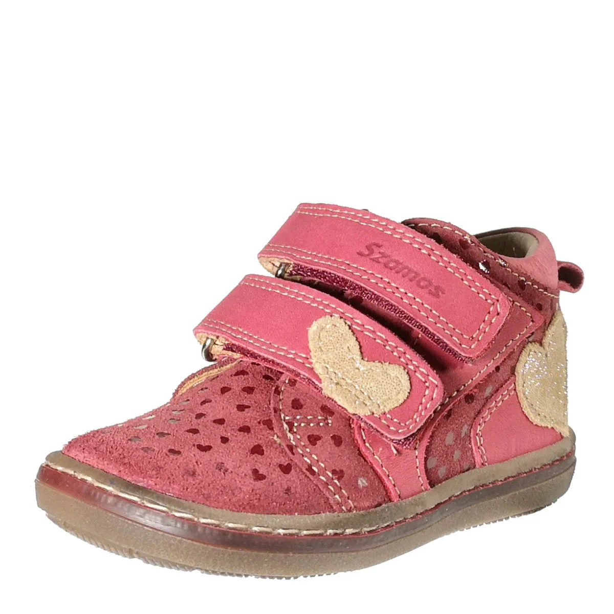 Szamos kid girl sneakers red with beige heart decor toddler/little kid/big kid size