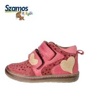 Szamos kid girl sneakers red with beige heart decor toddler/little kid/big kid size