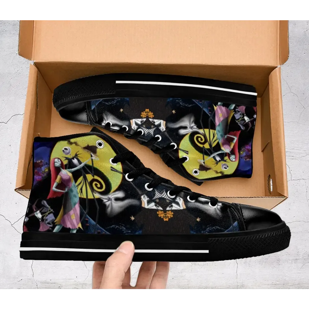 The Nightmare Before Christmas Jack Skellington Sally Shoes High Top Sneakers for Kids and Adults