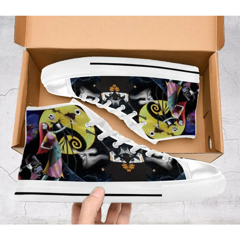 The Nightmare Before Christmas Jack Skellington Sally Shoes High Top Sneakers for Kids and Adults