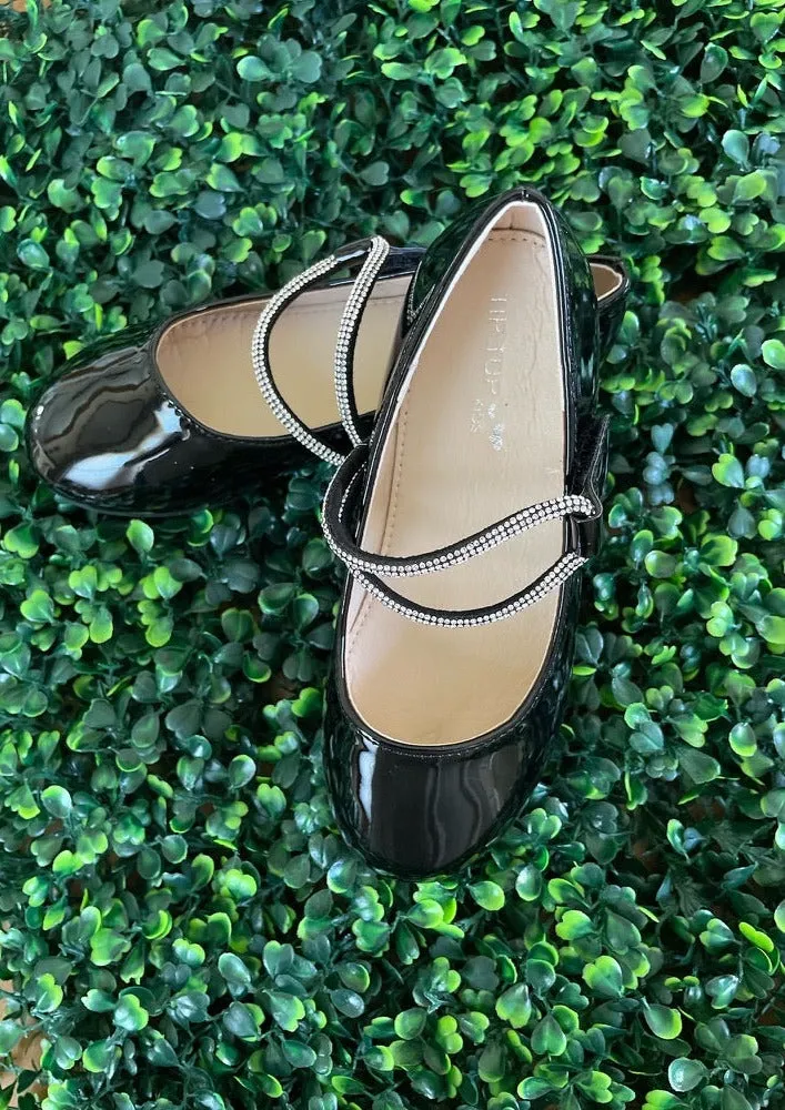 Tip Top Big Girls’ Patent Leather Shoe with Rhinestone Strap S165