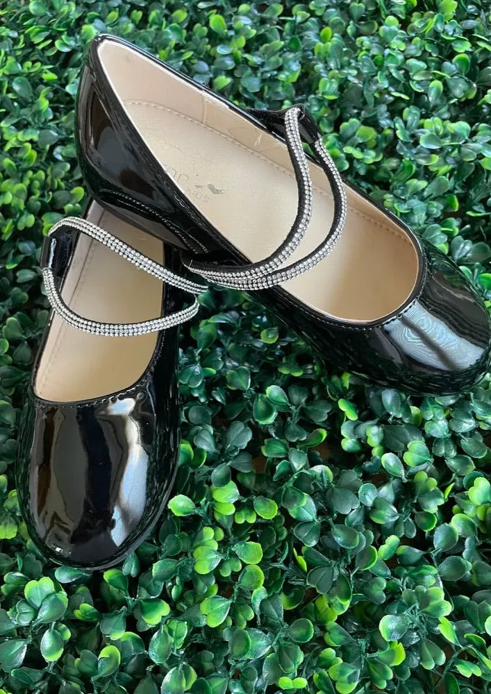 Tip Top Big Girls’ Patent Leather Shoe with Rhinestone Strap S165