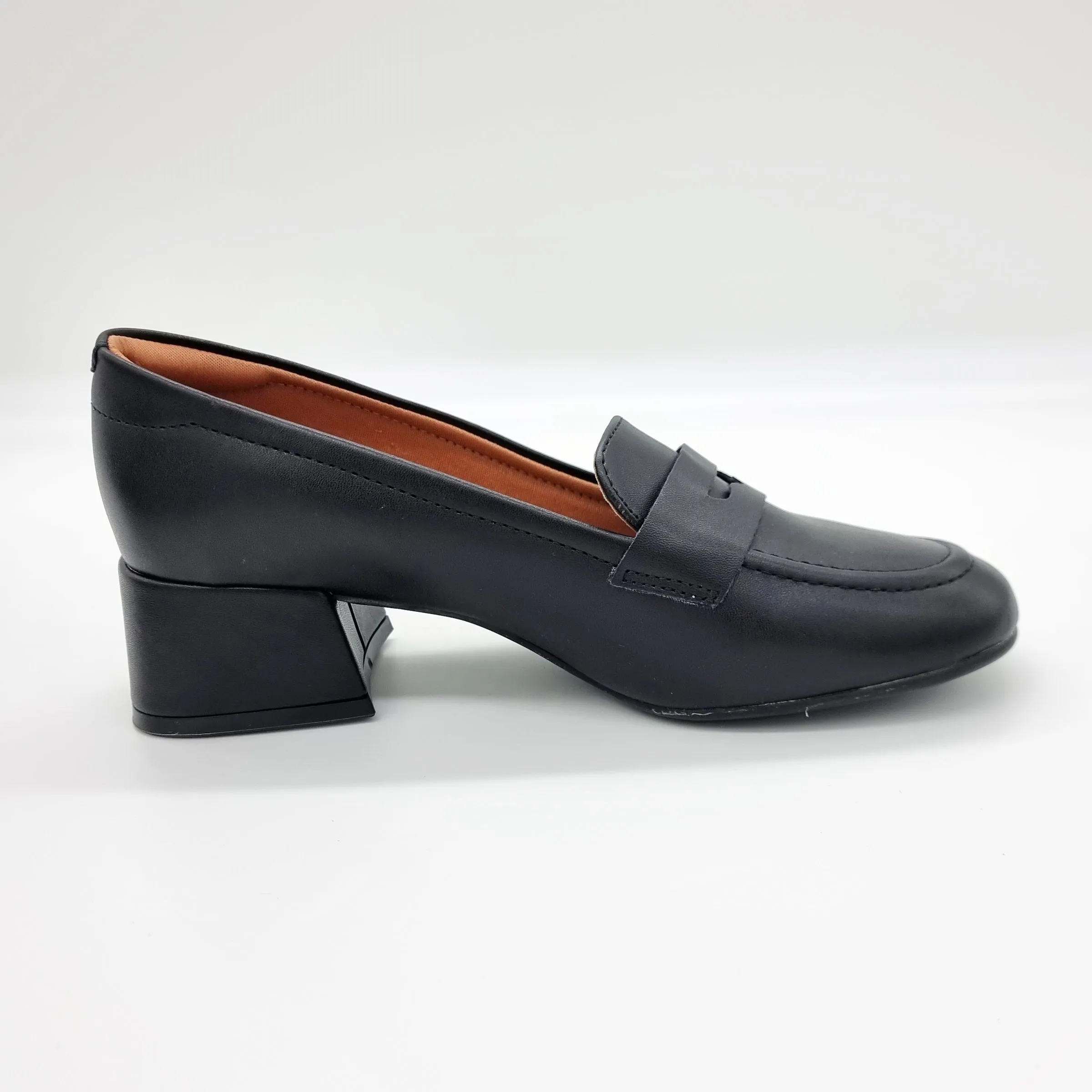 Vizzano 1426-102 Block Heel Round Toe Loafer Pump in Black Napa