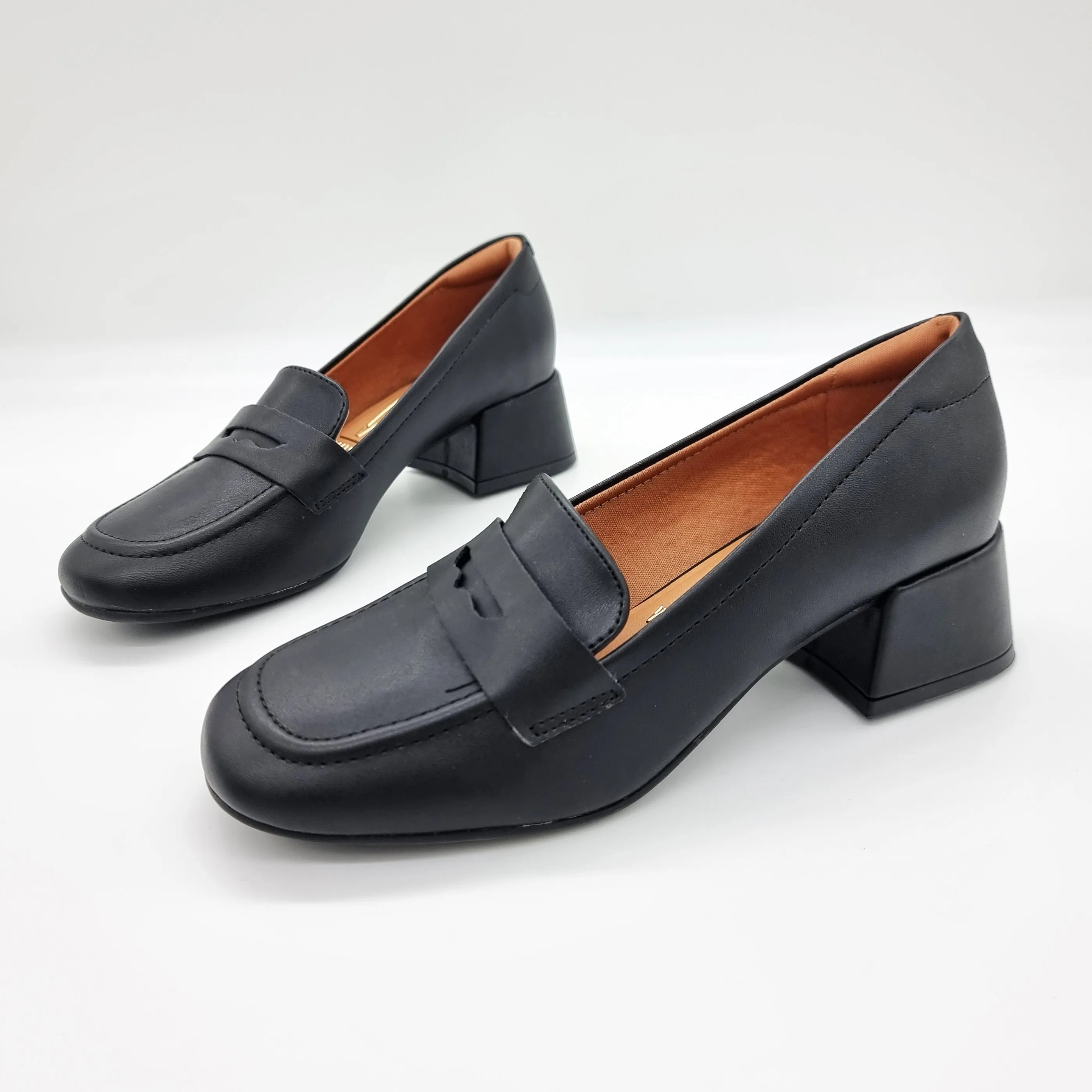 Vizzano 1426-102 Block Heel Round Toe Loafer Pump in Black Napa