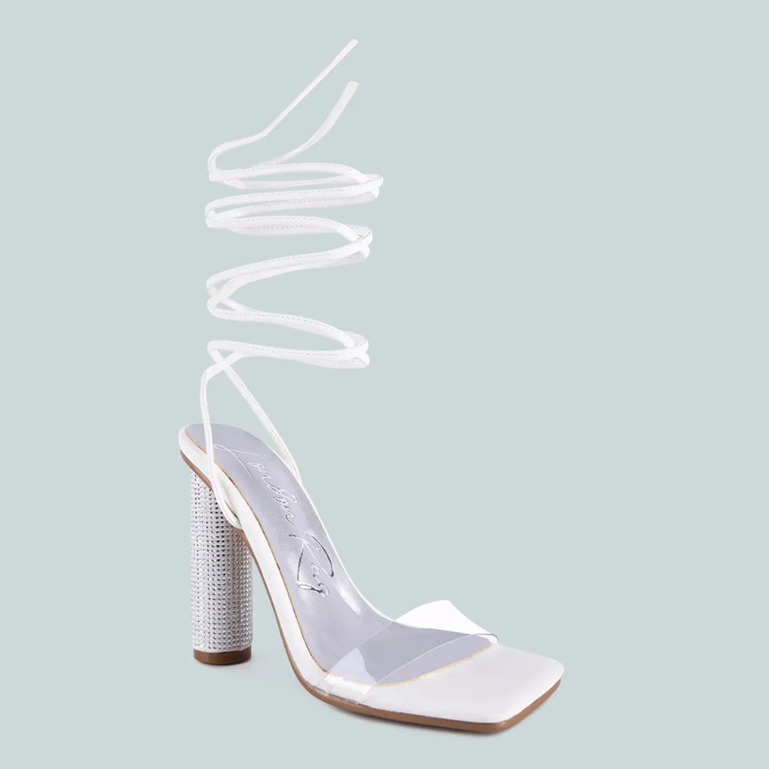 White Lace Up Diamante High Heel Sandal