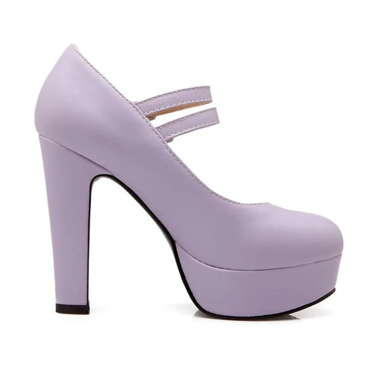 Woman High Heeled Buckle Platform Pumps