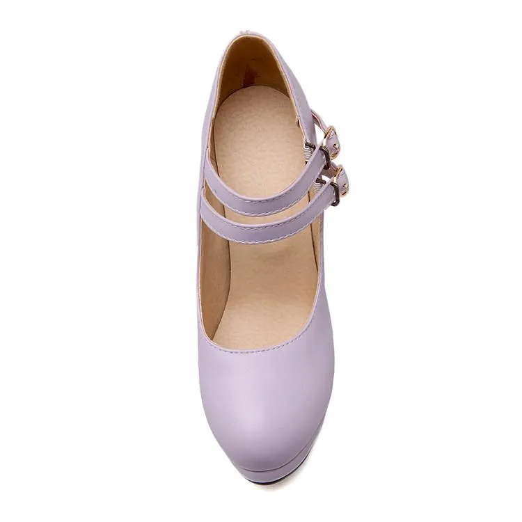 Woman High Heeled Buckle Platform Pumps