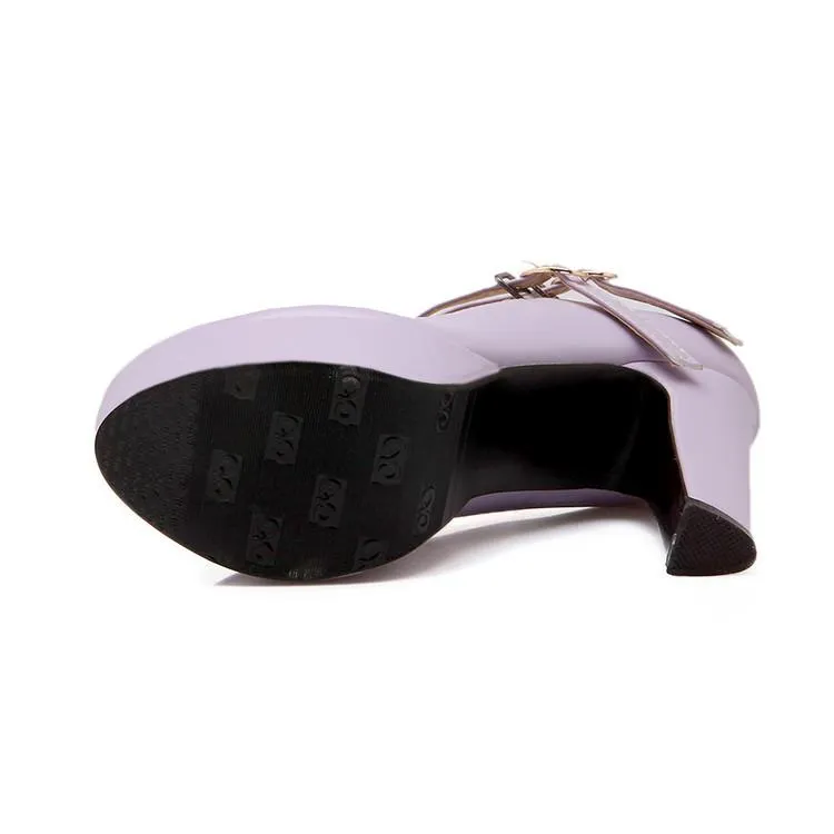 Woman High Heeled Buckle Platform Pumps