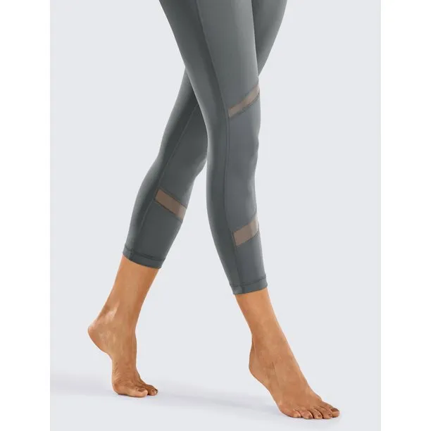 Women's Naked Feeling Mid-Waist Mesh Tights Yoga Capri Workout Leggings
