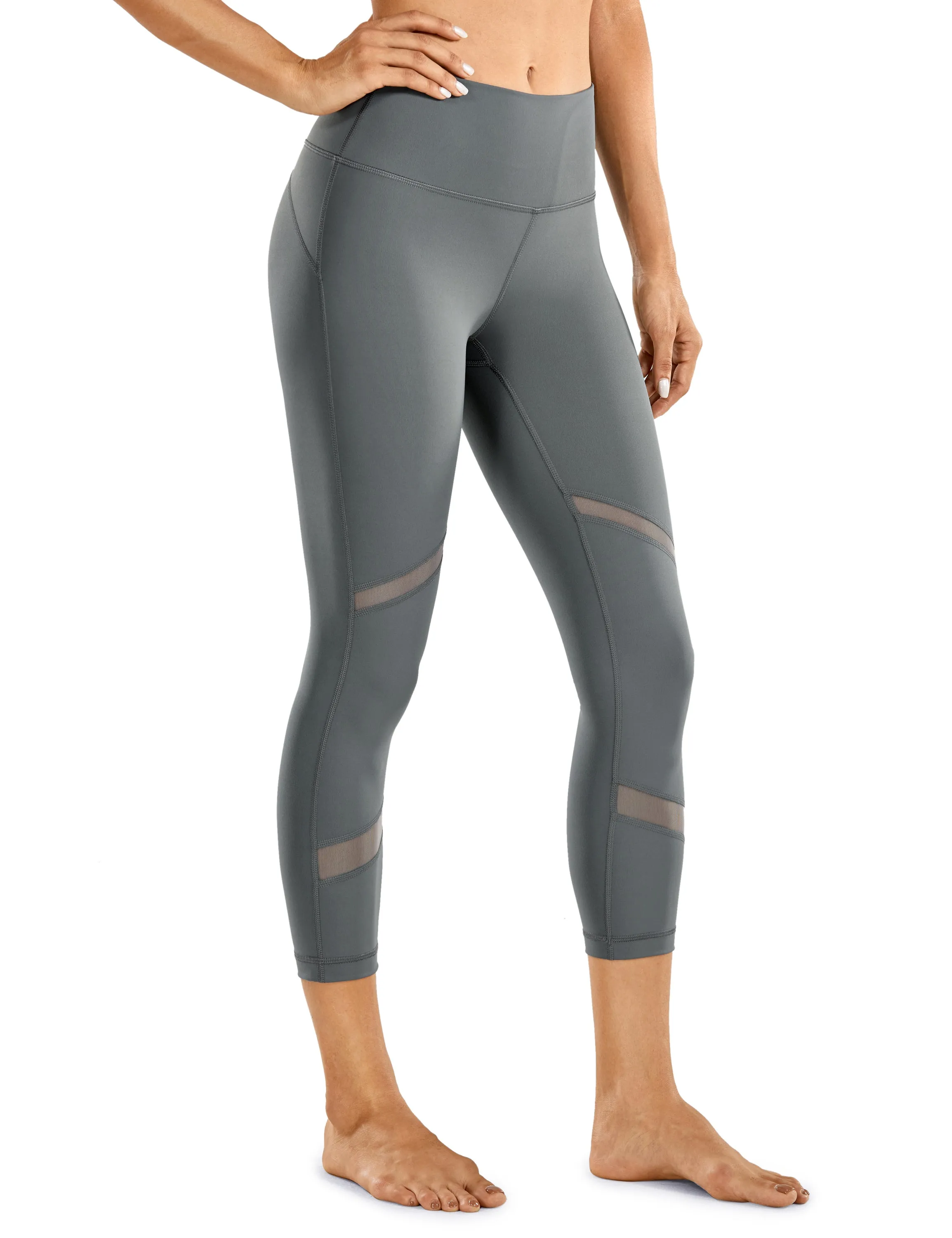Women's Naked Feeling Mid-Waist Mesh Tights Yoga Capri Workout Leggings