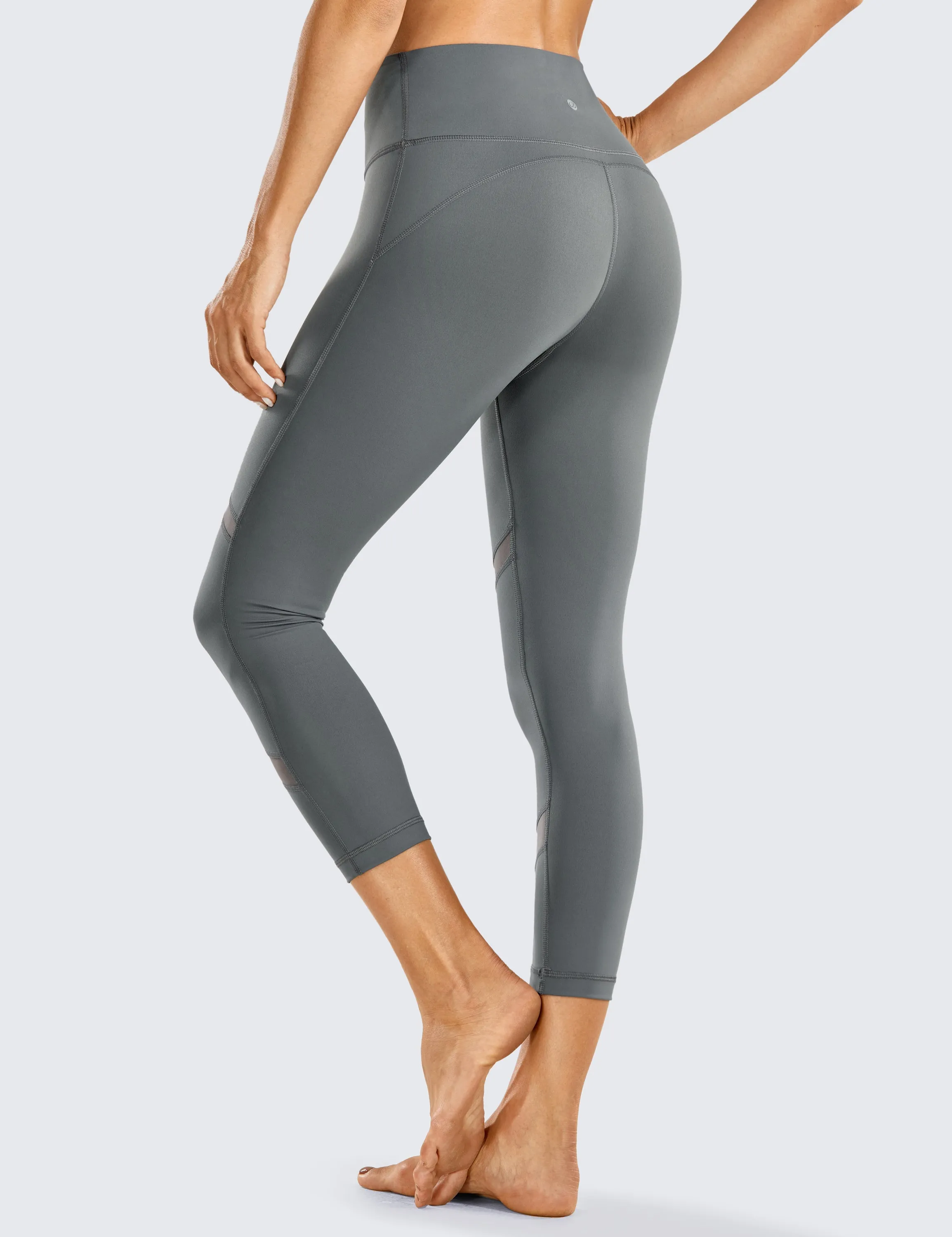 Women's Naked Feeling Mid-Waist Mesh Tights Yoga Capri Workout Leggings