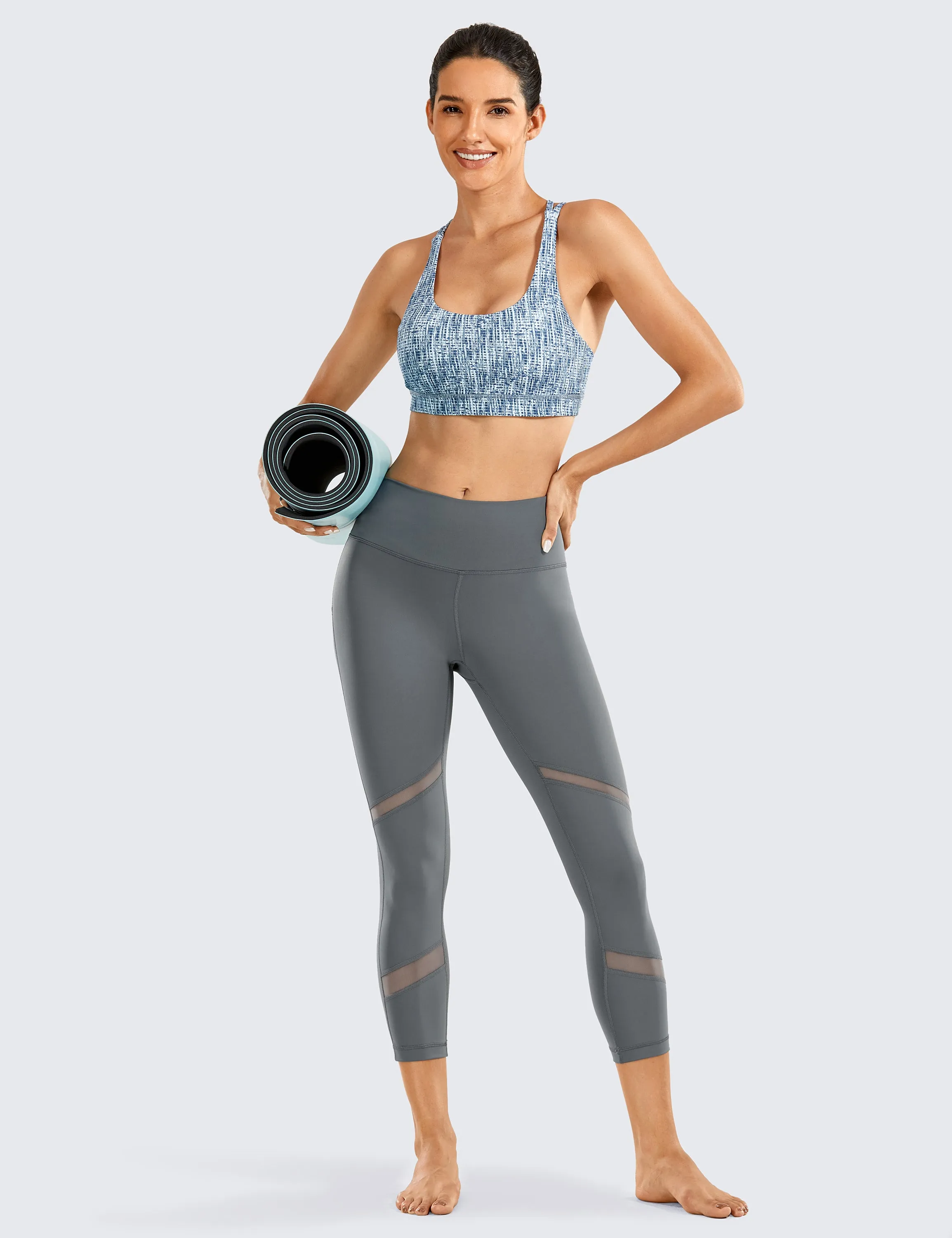 Women's Naked Feeling Mid-Waist Mesh Tights Yoga Capri Workout Leggings